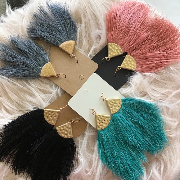 Blue/Grey Fringe Drop Dangle Earrings - Picture 5 of 5